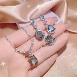 Crystal Blue Stone Work Jewelry Set